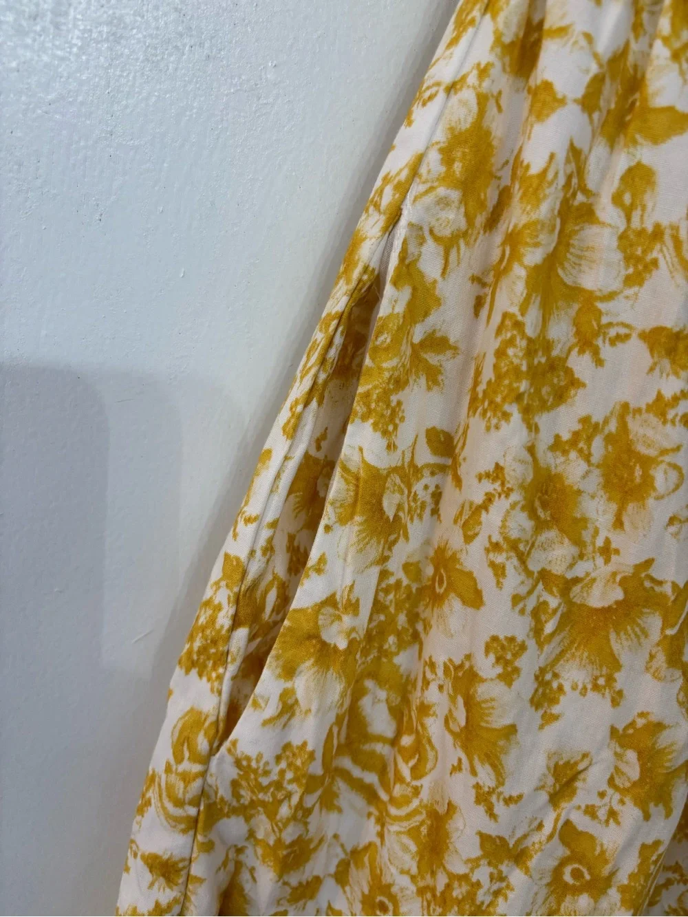 Aqua Women Yellow Floral Off Shoulder Cotton Bubble Sleeves Maxi Dress Size XS